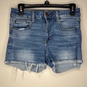 American Eagle Hi-Rise Shortie Denim Shorts – Size 6 Distressed Jean Shorts